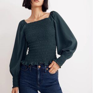 Madewell Smocked Top (Forest Green)